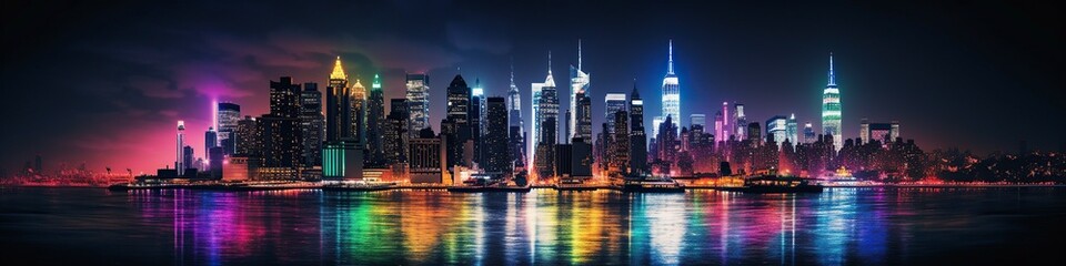 Fototapeta na wymiar illustration, new york nightlife glow, website headers, generative ai