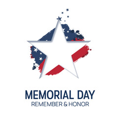 Obraz premium Memorial Day Banner Template with the official flag of the United States of America against a white background. Thanks to all who served.