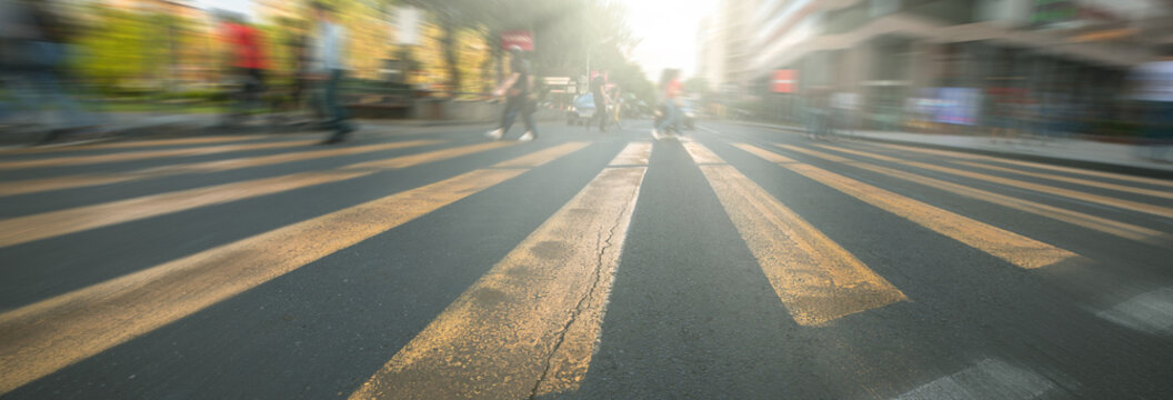 yellow crosswalk out of focus