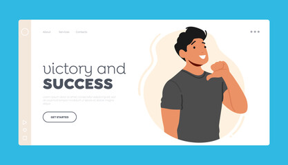 Victory and Success Landing Page Template. Confident Man Pointing At Himself With A Big Smile, Radiating Positivity