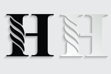 letter H. Black flower alphabet. Beautiful capital letters with shadow