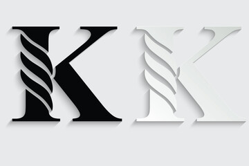 letter K. Black flower alphabet. Beautiful capital letters with shadow