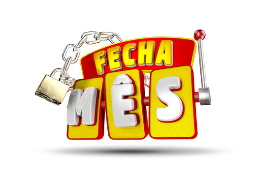 Selo 3D Fecha M&ecirc;s com cadeado amarelo vermelho e branco