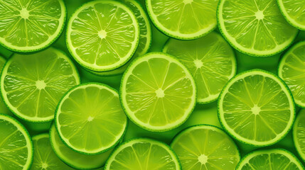 Makroaufnahme vieler Limettenscheiben. Sicht von oben (Generative AI)