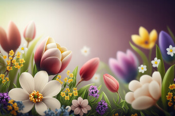 Obraz na płótnie Canvas Natural flower background with copy space. Illustration AI Generative