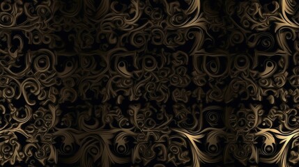 Seamless Black Background Texture with Luxury Gold Ornaments