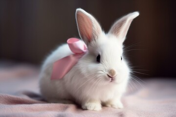 Naklejka premium The rabbit with a pink ribbon tied around its tail Generative AI