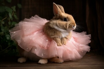 The rabbit wearing a pink tutu and ballet slippers Generative AI