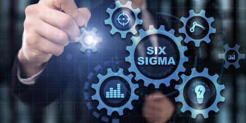 Six Sigma Manufacturing Quality control. Process improving concept. Business internet tehcnology