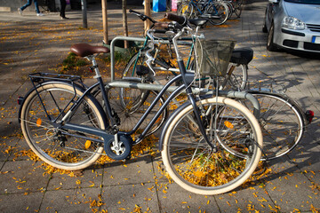 Fototapeta na wymiar Hannover, Germany - October 14, 2022. Large number of bicycles parked in the pedestrian zone in autumn
