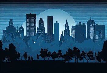 Seamless silhouette of the city illustration. AI generative.