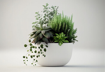 Houseplants in a pot on a white background. 3d rendering generative ai