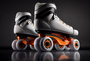 Modern roller skates on a black background. 3d rendering. generative ai