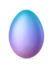 Handmade Easter egg colored with gradient blue to purple isolated on a white background.