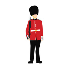 buckingham british soldier guard with a rifle with bayonette isolated on white background. available as eps file - obrazy, fototapety, plakaty