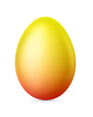 Handmade Easter egg colored with gradient orange to yellow isolated on a white background.
