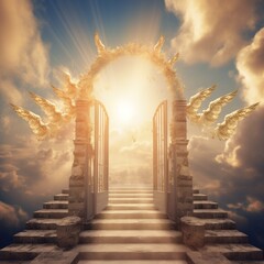 Golden Gates of Heaven with Glowing Light - obrazy, fototapety, plakaty