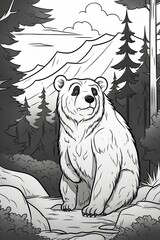 Coloring pages. Wild animals. Cute bear draw for kids. Generative AI