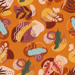 Seamless Pattern With Abstract Tropical Leaves In Vibrant Colors Inspired By Nature And Is Perfect For Use In Fashion