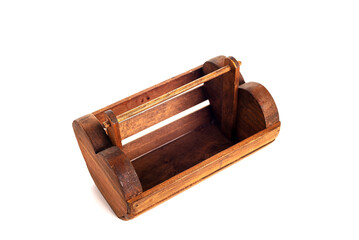 wooden empty fruit basket isolated on white background