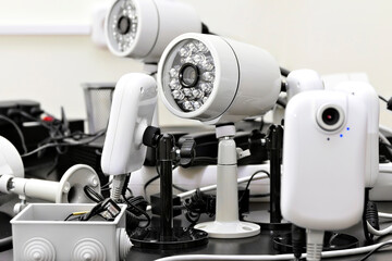 different security cameras pre-wired close up