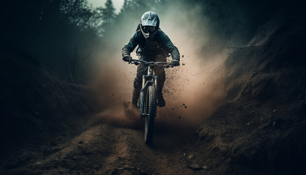 Men in motion, cycling extreme sports adventure generated by AI