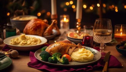 Roast turkey and mashed potatoes, a celebration feast generated by AI