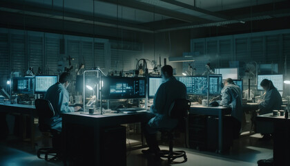 Obraz premium Men and women working together in office workshop generated by AI