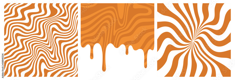 Poster set of swirl, splash, wavy and melt caramel. abstract toffee vector pattern. illustration of liquid 
