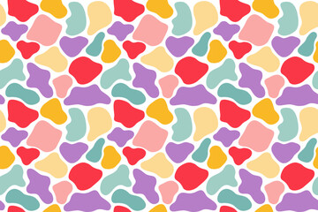 Abstract Seamless Pattern with Doodle Color Shapes. Vector Fun Background for Kids. Geometric Yellow, Red, Blue and Purple Giraffe Skin Texture