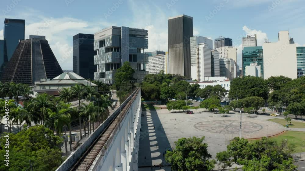 Canvas Prints aerial along white carioca aqueduct against downtown modern buildings in rio de janeiro