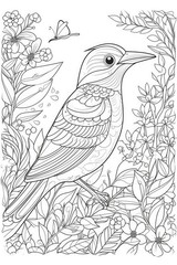 Cute Cartoon Bird outlined for coloring book isolated on a white background. Generative AI