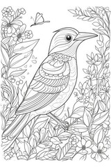 Fototapeta premium Cute Cartoon Bird outlined for coloring book isolated on a white background. Generative AI