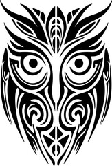 ﻿B&W owl tattoo with traditional Polynesian designs.