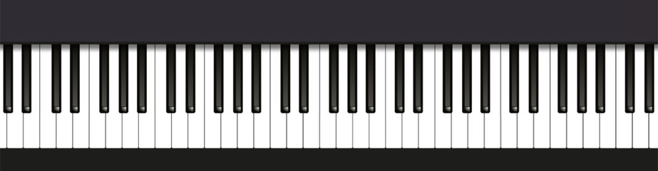 Piano keyboard top view. Realistic piano keys. Music instrument. Musical background. Flat style vector illustration © Angela Ksen