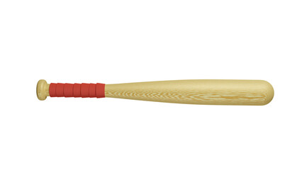 Wooden baseball bat with red handle isolated on transparent background. Minimal concept. 3D render