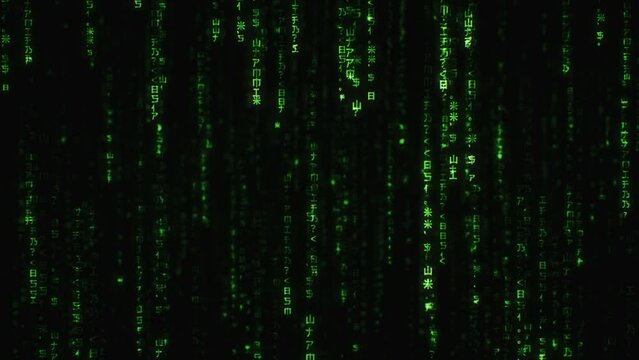 Matrix Code Falling Green Letters.