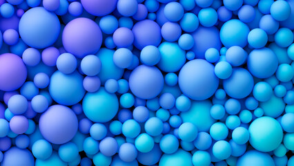 Dreamy blue vibrant neon gradient random soft balls background. Colorful neon balls in different sizes. Vector background