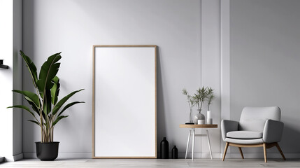 mockup poster frame in minimalist modern interior;