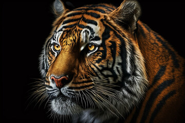 tiger face on black background.