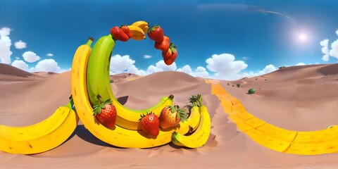 Photo of a delicious banana split dessert with fresh strawberries on top