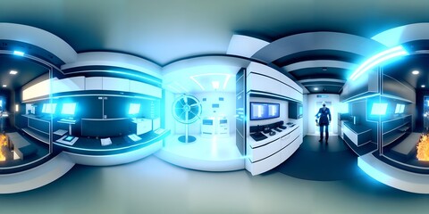 Photo of a man standing in a futuristic room with a modern design