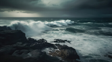 Stormy seas: Impressive tumultuous water against a gray sky