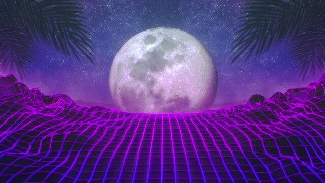 Retro Moon Synth Wave VJ Music Background Loop