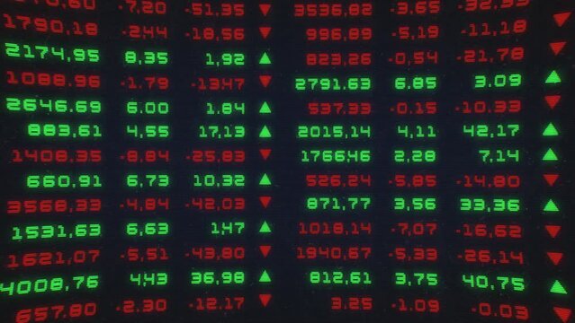 Stock exchange screen numbers scrolling financial market data. Background Loop
