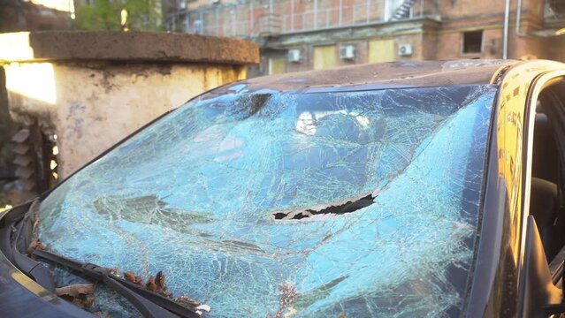 Consequences of russian drone attack. Kyiv, Ukraine - October 11, 2022 