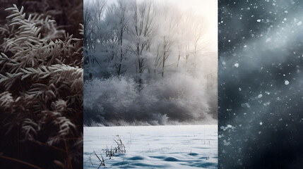Abstract Collage of Icy Landscapes and Snowy Textures. Generative AI