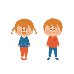 泣いている男の子と女の子のイラスト素材