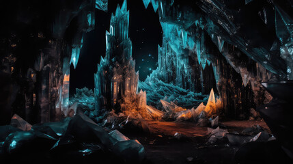 Crystalline caves with glowing crystals