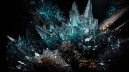 Glimmering glowing crystals in a cave
